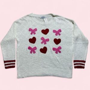 Simply Southern White, Red & Pink Heart & Bows Sweater Womens Size L NWT